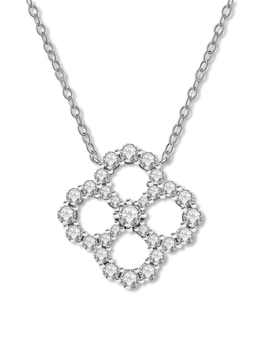 White [P 0754] 925 Sterling Silver Cubic Zirconia Flower Luxury Necklace